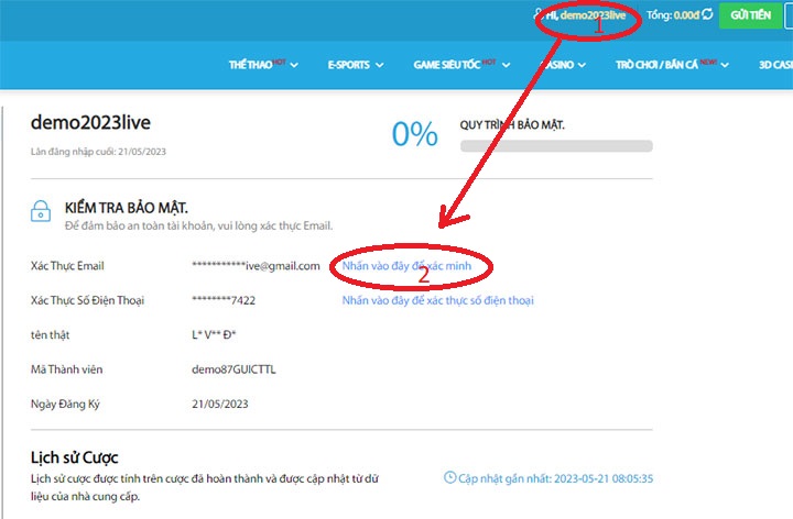 Xác thực email cho tài khoản fun88